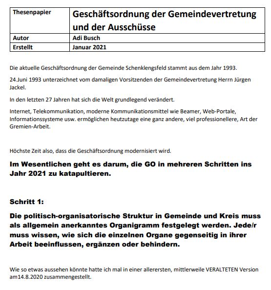 Die aktuelle GO stammt aus 1993, ist also komplett aus der Zeit gefallen. Dieses Dokument beinhaltet Überlegungen zur STärkung der Rechte dfer Ortsbeiräte.
