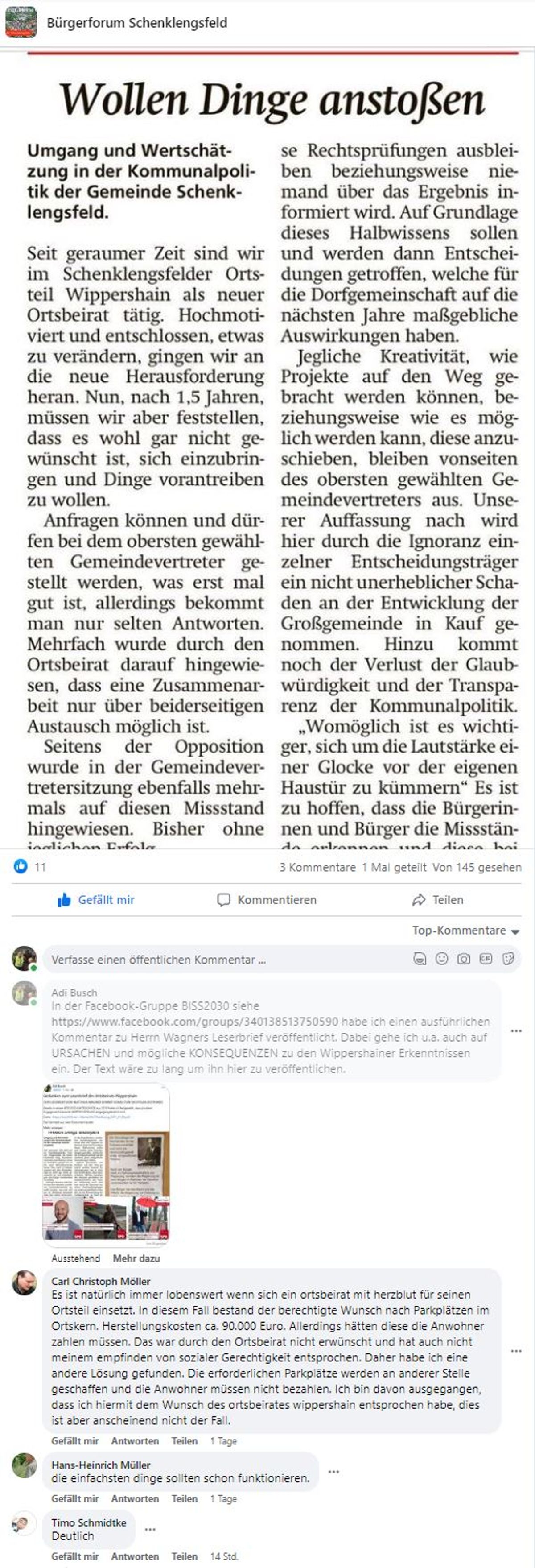 Dinge anstossen+Aantwort m&ouml;ller