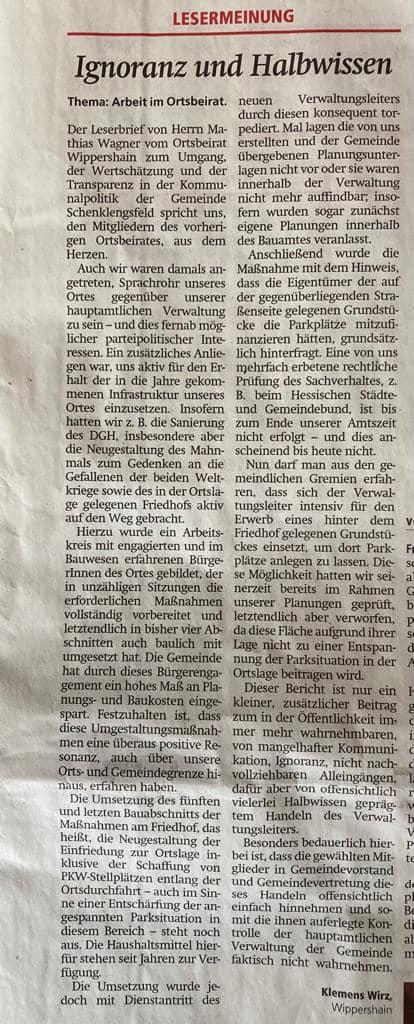 Leserbrief Wipp Ignoranz 2022_12_16